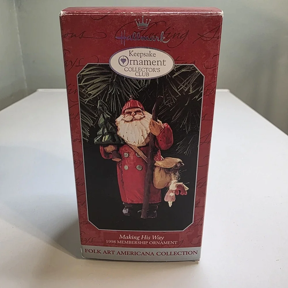 Vintage Hallmark 1998 Santa Ornament Folk Art Americana Club Boxed Christmas Dec